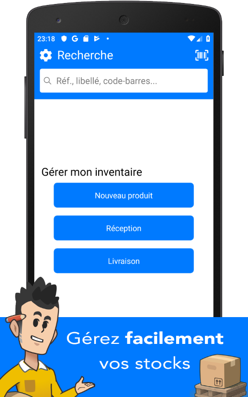 Écran d'accueil, Alfred gestion de stock